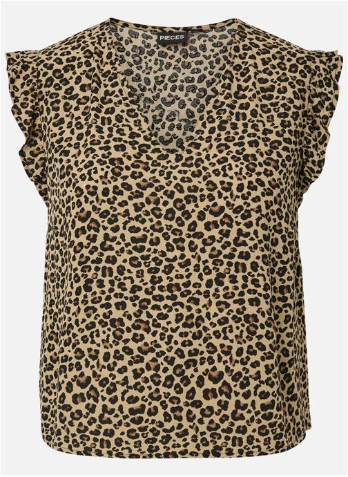 Pieces Tops Top animalier droit - 17163509 femme beige