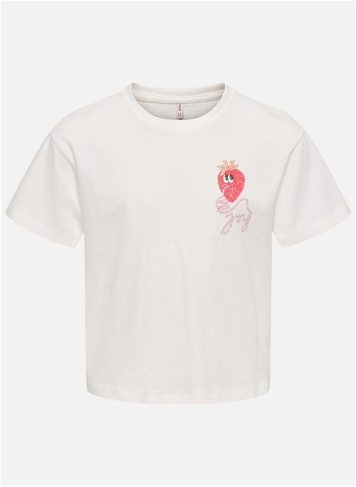 ONLY Tee-shirts T-shirt coton biologique col rond droit - 15368931 fille blanc