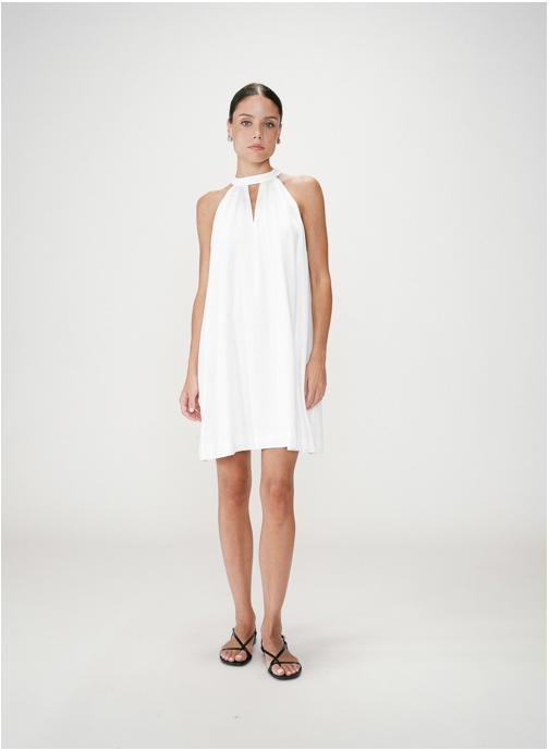 Grace & Mila Robes Robe courte évasée en lin dos à nouer white Whola femme blanc