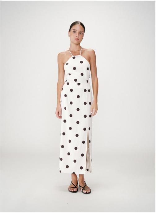 Grace & Mila Robes Robe longue ajustée à pois dos nu ecru Wyella femme beige