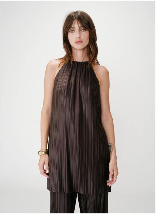 Grace & Mila Robes Robe courte plissée à encolure américaine chocolat Wilona femme marron