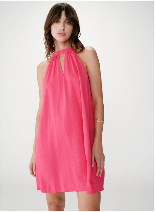 Grace & Mila Robes Robe courte évasée en lin dos à nouer fuchsia Whola femme rose