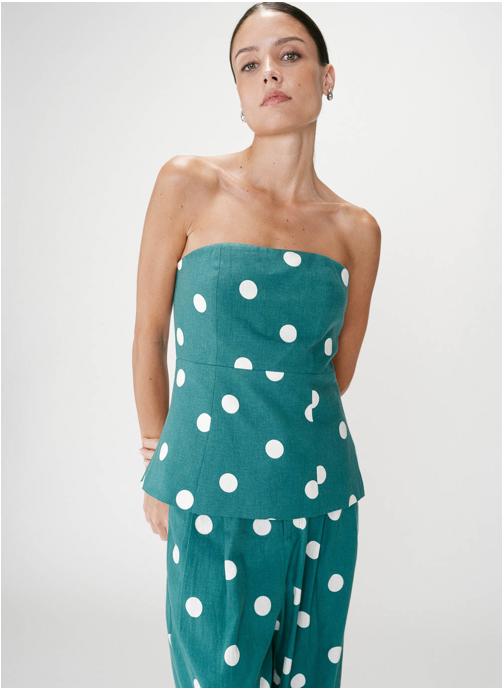 Grace & Mila Tops Bustier péplum à pois emeraude Wixie femme vert