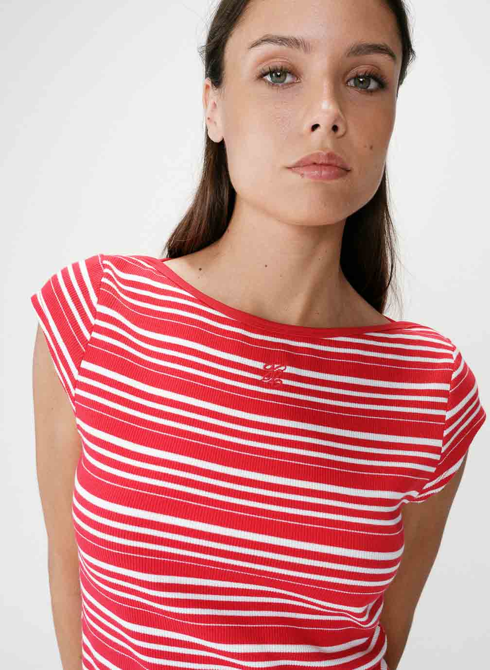 Tops T-shirt col bateau ajusté à rayures rouge Wake femme rouge Grace & Mila Tops T-shirt col bateau ajusté à rayures rouge Wake femme rouge Rouge