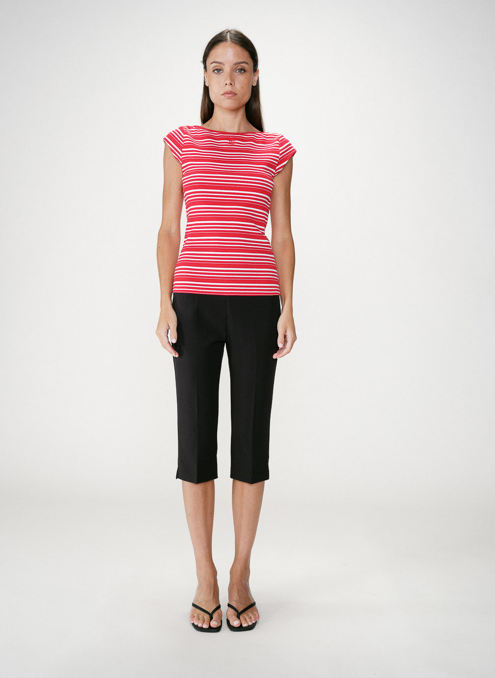 Tops T-shirt col bateau ajusté à rayures rouge Wake femme rouge Grace & Mila Tops T-shirt col bateau ajusté à rayures rouge Wake femme rouge Rouge