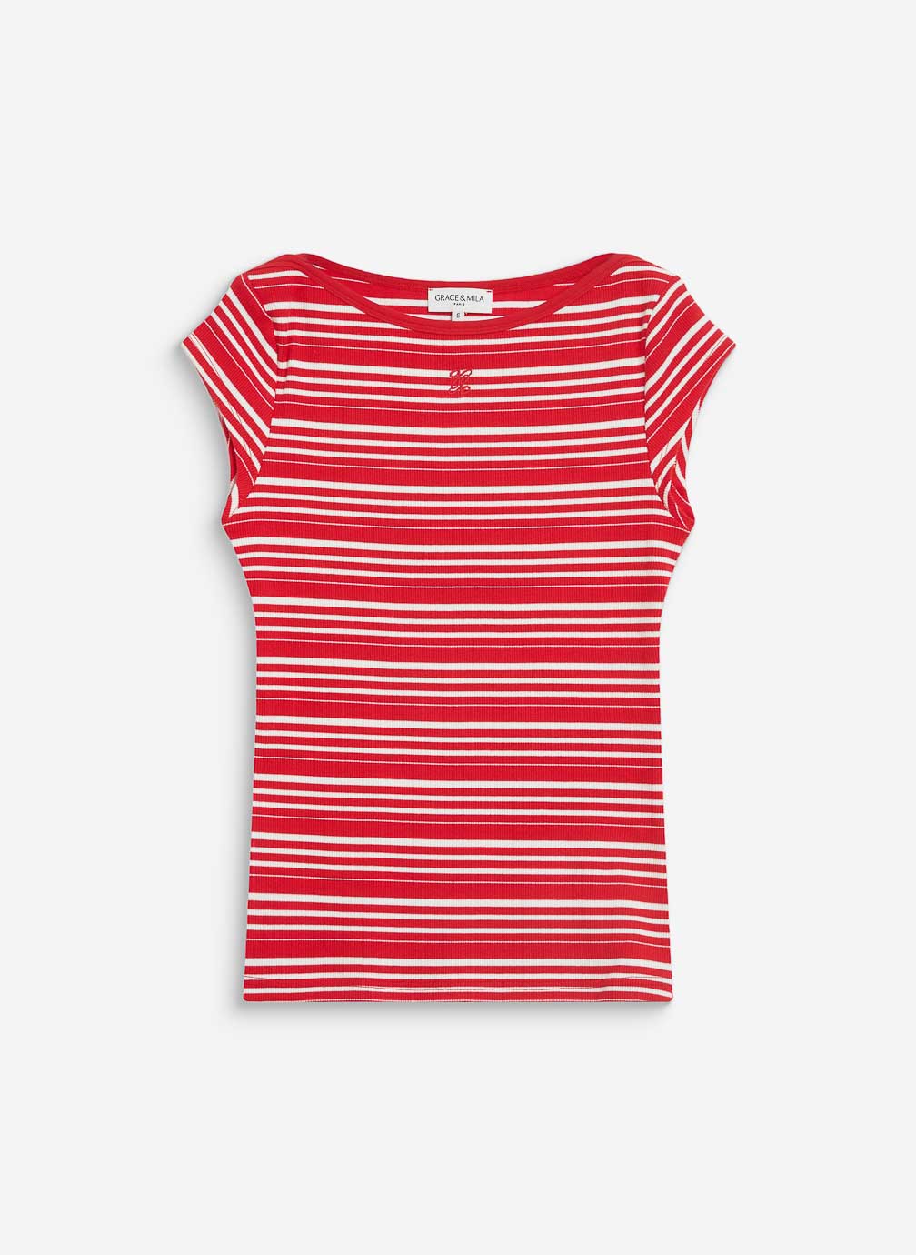Tops T-shirt col bateau ajusté à rayures rouge Wake femme rouge Grace & Mila Tops T-shirt col bateau ajusté à rayures rouge Wake femme rouge Rouge