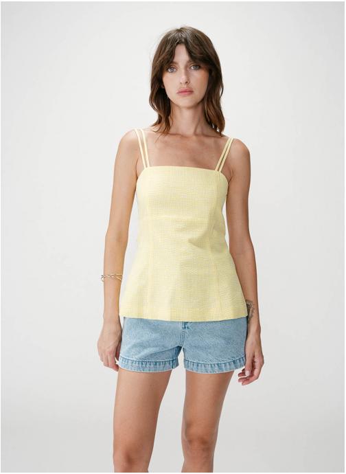 Grace & Mila Tops Top en coton vichy ajusté col carré jaune Wynel femme jaune