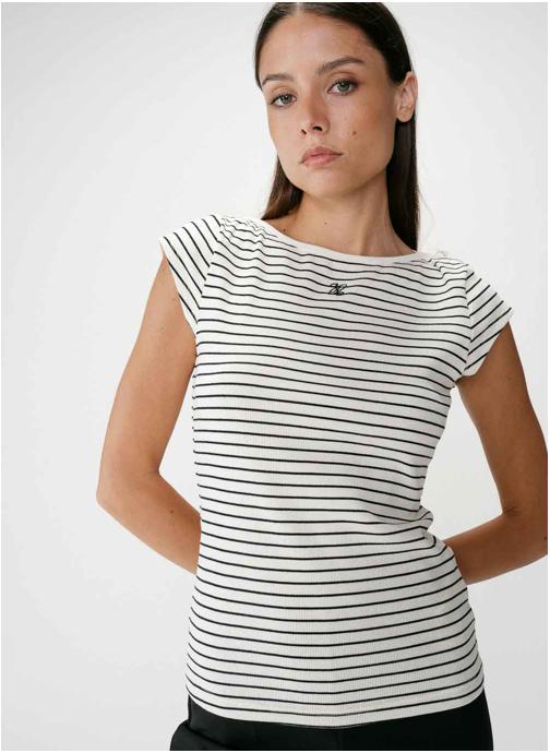 Grace & Mila Tops T-shirt col bateau ajusté à rayures ecru Wake femme beige