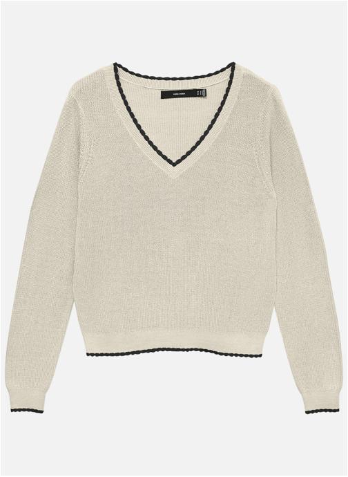 Vero Moda Pulls Pull col v droit - 10341405 femme beige