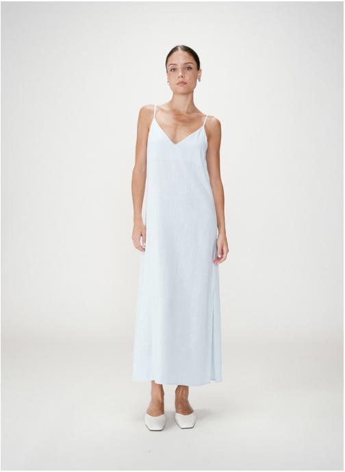 Grace & Mila Robes Robe longue en lin col V dos nu à nouer ciel Wendra femme bleu