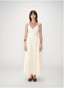 Robes Robe longue évasée col V en broderie anglaise jaune Wimala femme jaune Grace & Mila Robes Robe longue évasée col V en broderie anglaise jaune Wimala femme jaune Jaune
