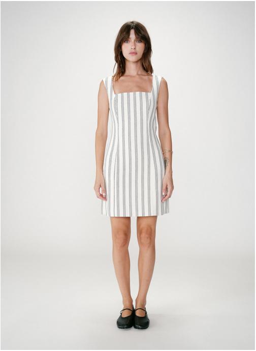 Grace & Mila Robes Robe courte rayée col carré dos ouvert à nouer rayure Wexana femme beige
