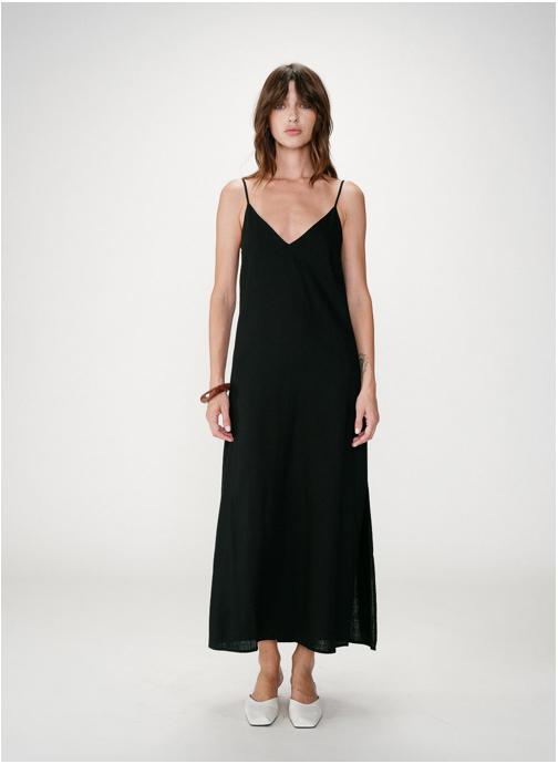 Grace & Mila Robes Robe longue en lin col V dos nu à nouer noir Wendra femme noir