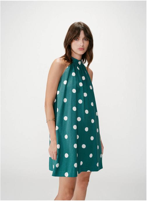Grace & Mila Robes Robe courte à pois évasée sans manches emeraude Warna femme vert
