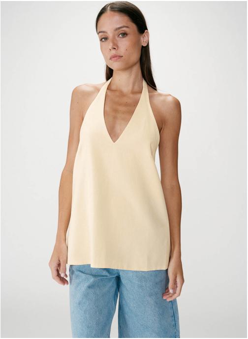 Grace & Mila Tops Top en lin col V dos nu à nouer jaune Wise femme jaune