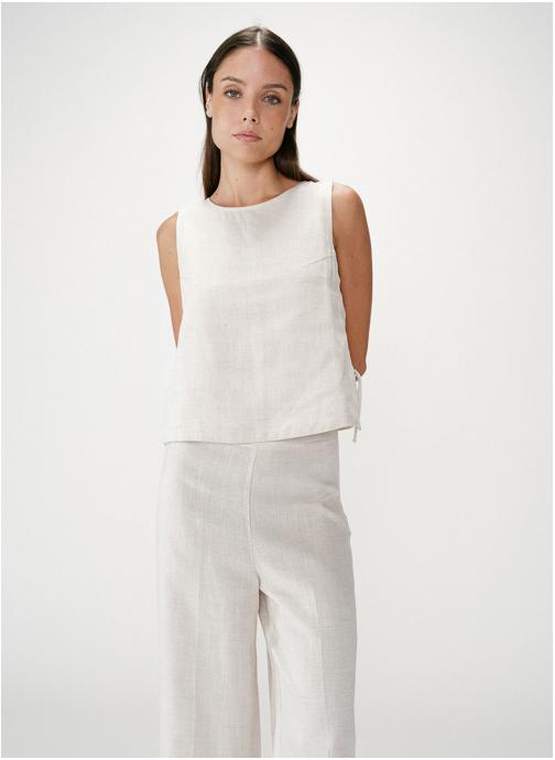 Grace & Mila Tops Top droit sans manches à nouer sable Wesca femme beige