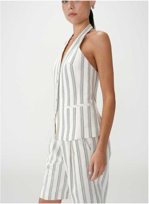 Grace & Mila Tops Gilet de tailleur col V dos nu rayure Winika femme beige
