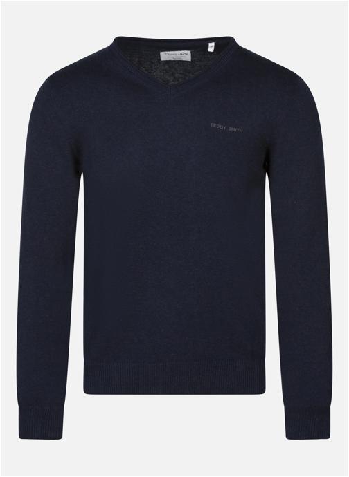 Teddy Smith Pulls Pull coton col v droit - 11518189D homme bleu