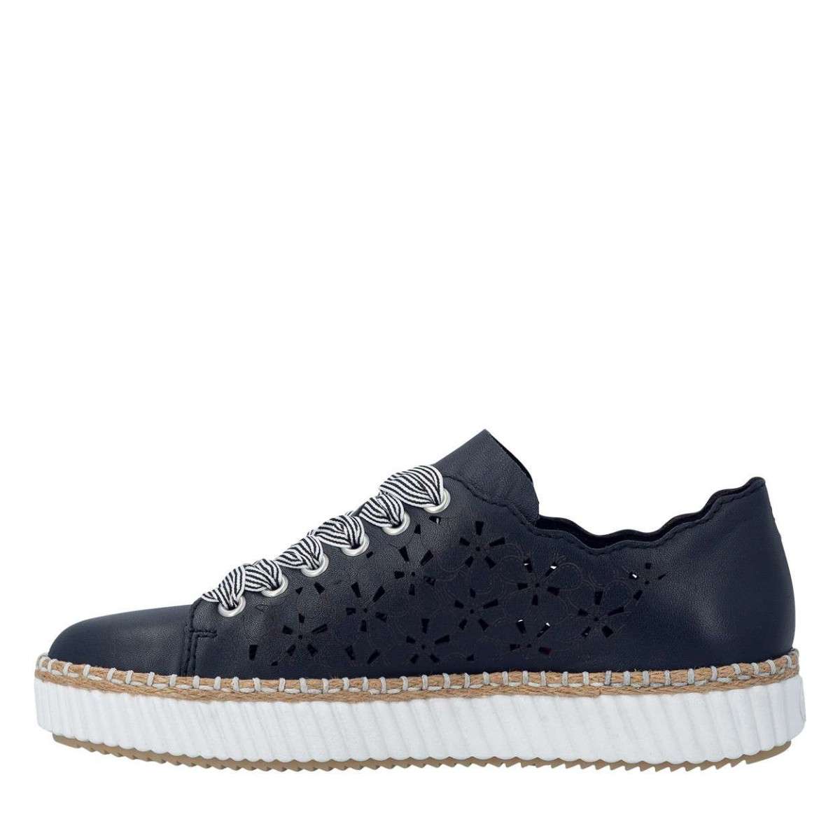 Baskets basses Tennis en cuir noires à talon plat avec des lacets à rayures - 1056602 femme noir Rieker Baskets basses Tennis en cuir noires à talon plat avec des lacets à rayures - 1056602 femme noir Noir