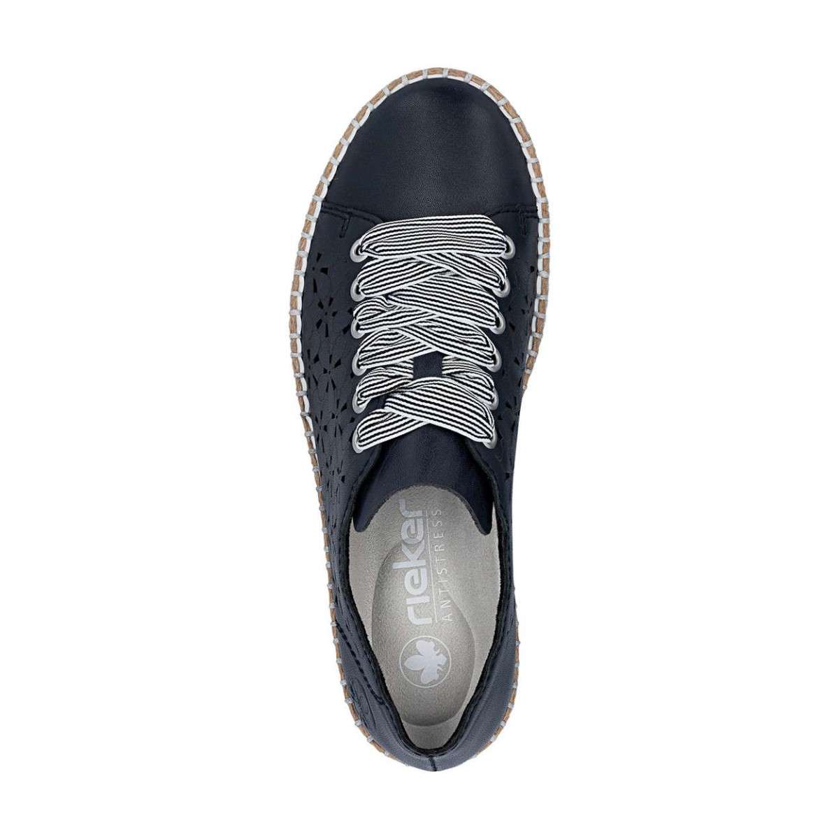 Baskets basses Tennis en cuir noires à talon plat avec des lacets à rayures - 1056602 femme noir Rieker Baskets basses Tennis en cuir noires à talon plat avec des lacets à rayures - 1056602 femme noir Noir