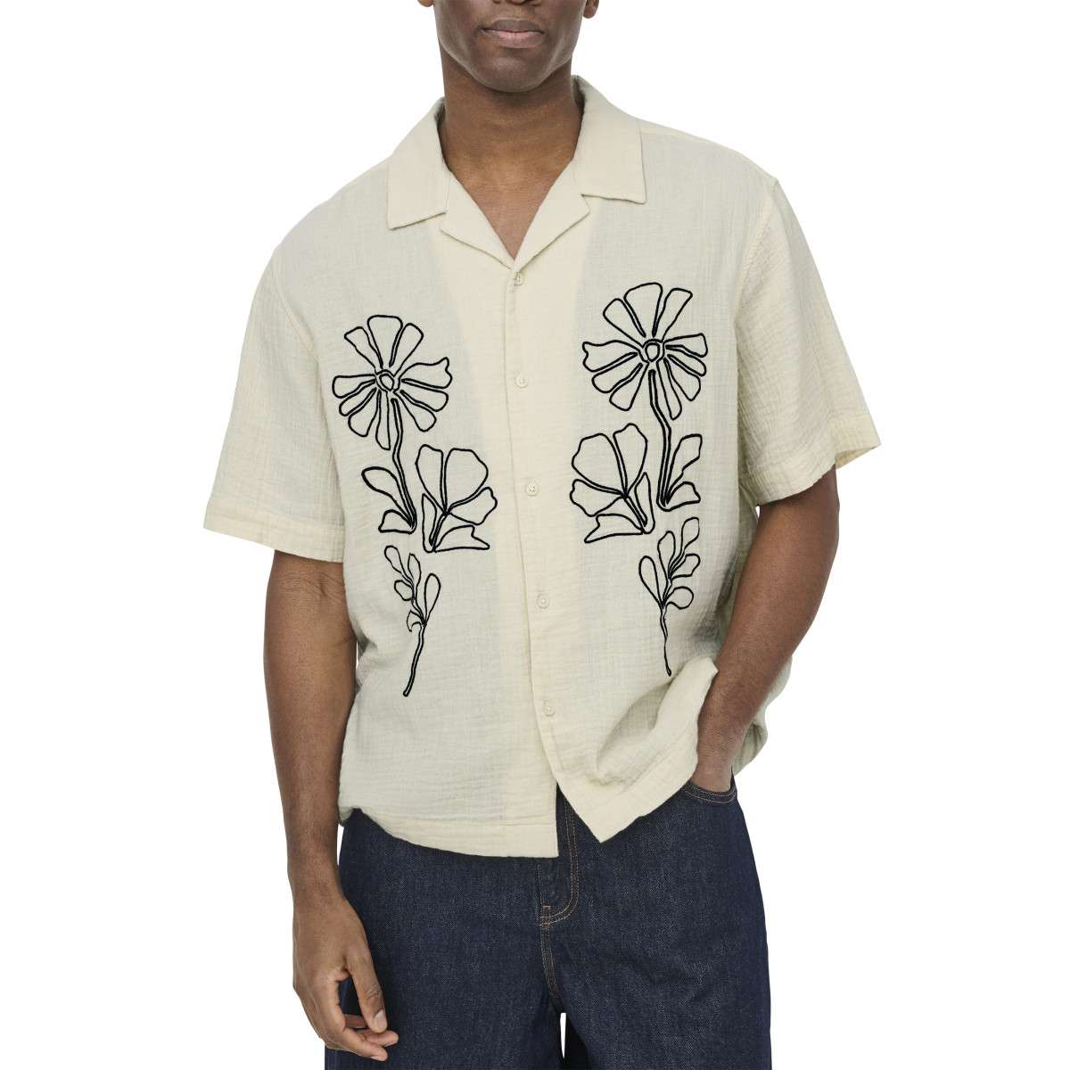 Chemises Chemise coton droite - 22037207 homme blanc Only & Sons Chemises Chemise coton droite - 22037207 homme blanc Blanc