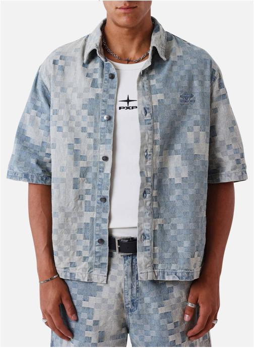Project X Chemises Chemise coton mélangé à carreaux droite - 2693115 homme bleu