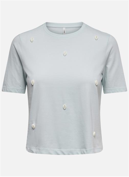 ONLY Tee-shirts T-shirt coton biologique col rond droit - 15372088 femme bleu
