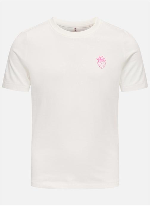 ONLY Tee-shirts T-shirt coton biologique col rond droit - 15371458 fille blanc