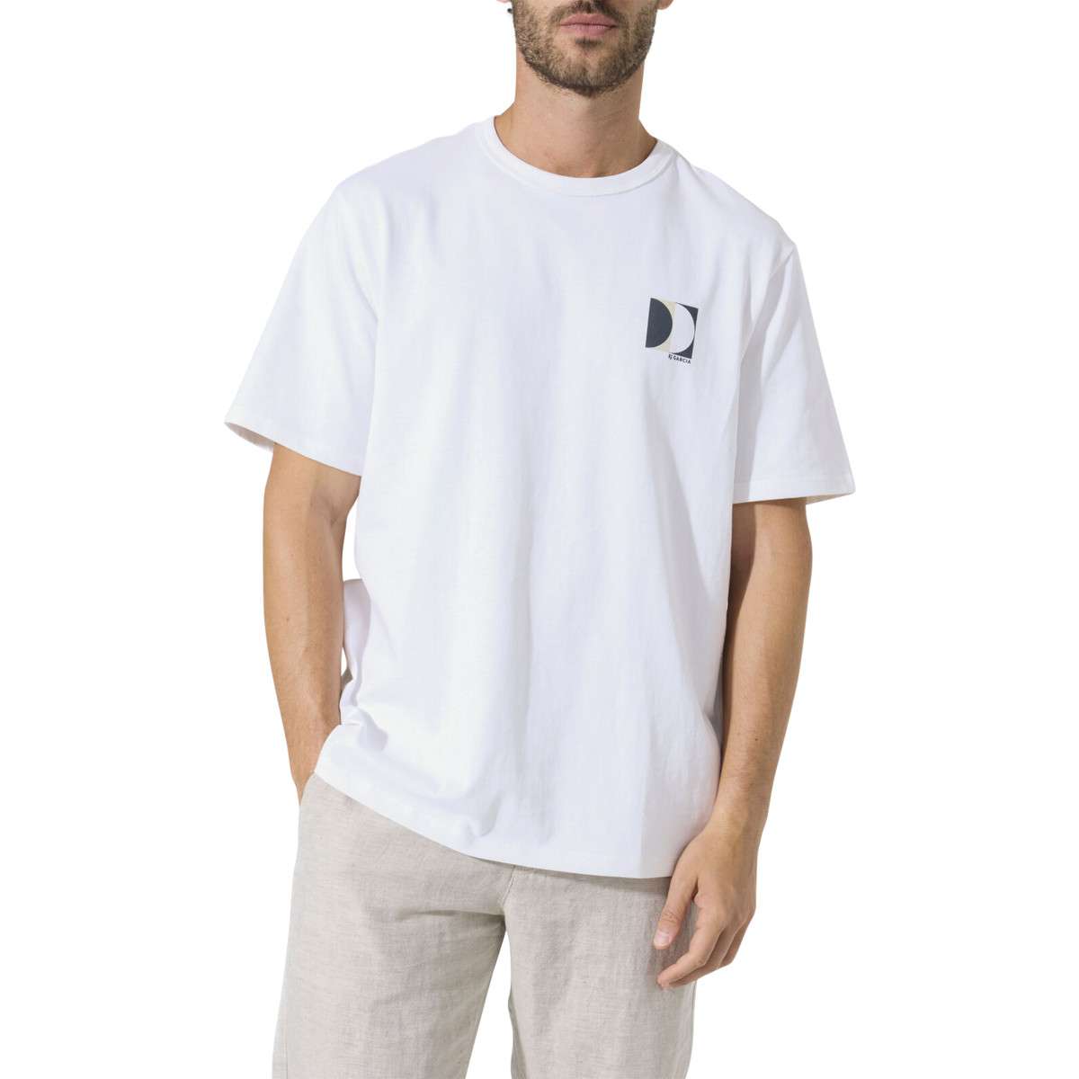 Tee-shirts T-shirt coton col rond droit - P261201 homme blanc Garcia Tee-shirts T-shirt coton col rond droit - P261201 homme blanc Blanc