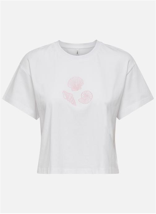 ONLY Tee-shirts T-shirt coton biologique col rond ajusté - 15348981 femme blanc