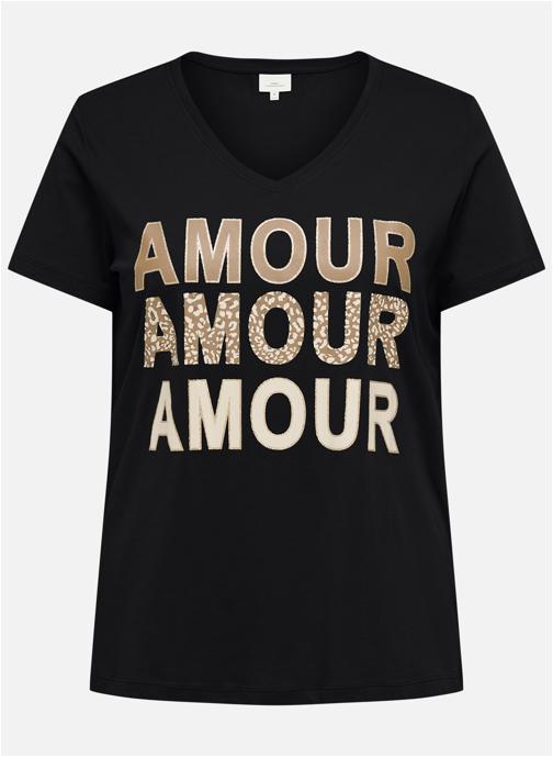 ONLY CARMAKOMA Tee-shirts T-shirt coton biologique col v ajusté - 15368855 femme noir