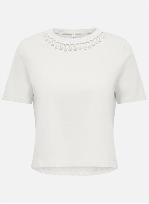 ONLY Tee-shirts T-shirt coton biologique col rond droit - 15372088 femme blanc