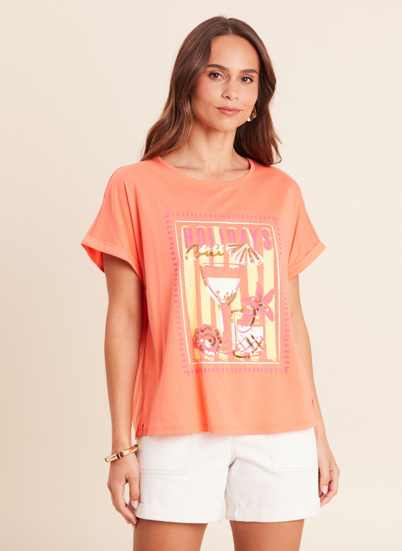 Tee-shirts TIBICHEERS femme orange Bréal Tee-shirts TIBICHEERS femme orange Orange fluo