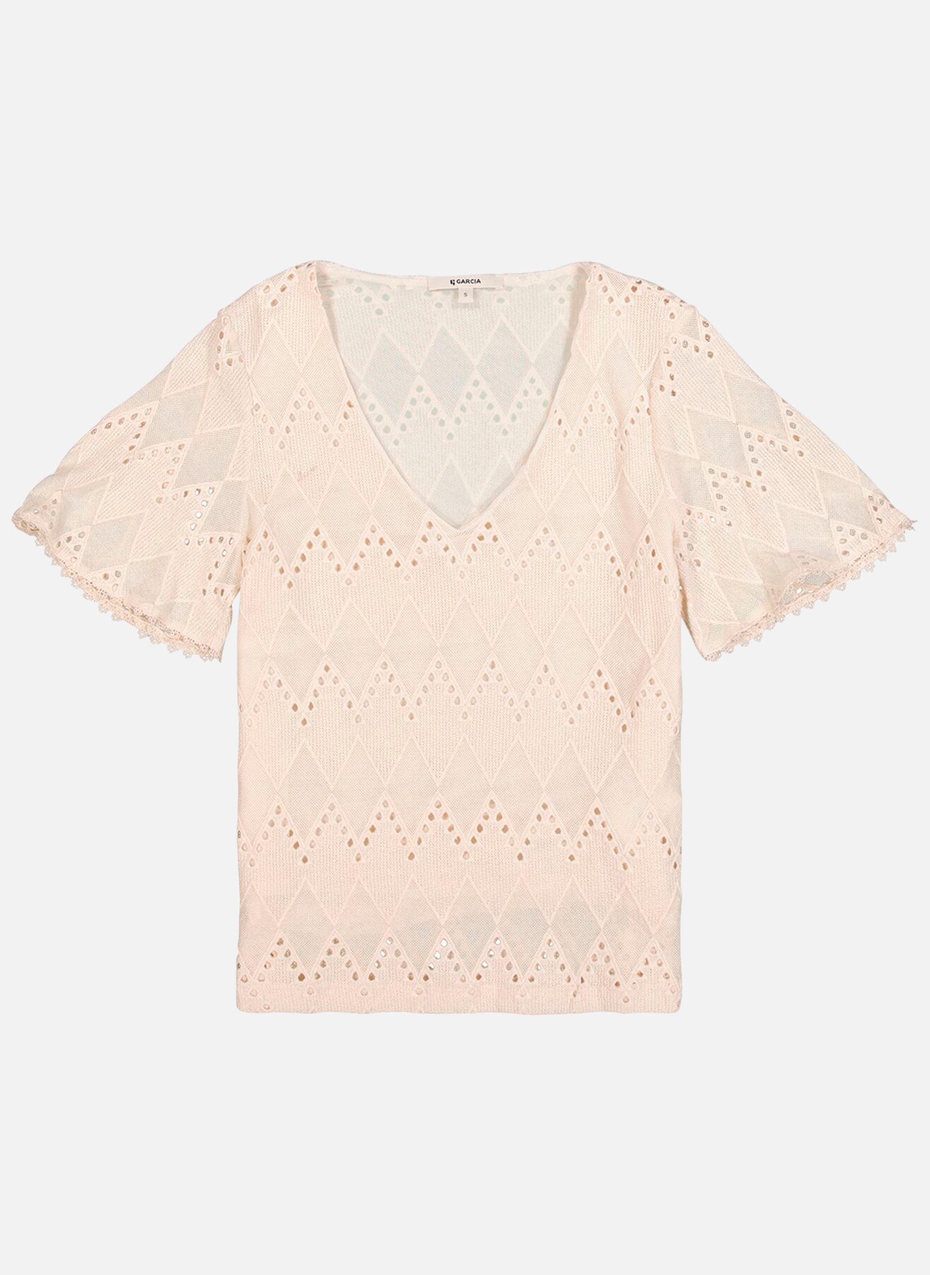 Tops Top coton à motifs droit - O260007 femme blanc Garcia Tops Top coton à motifs droit - O260007 femme blanc Blanc