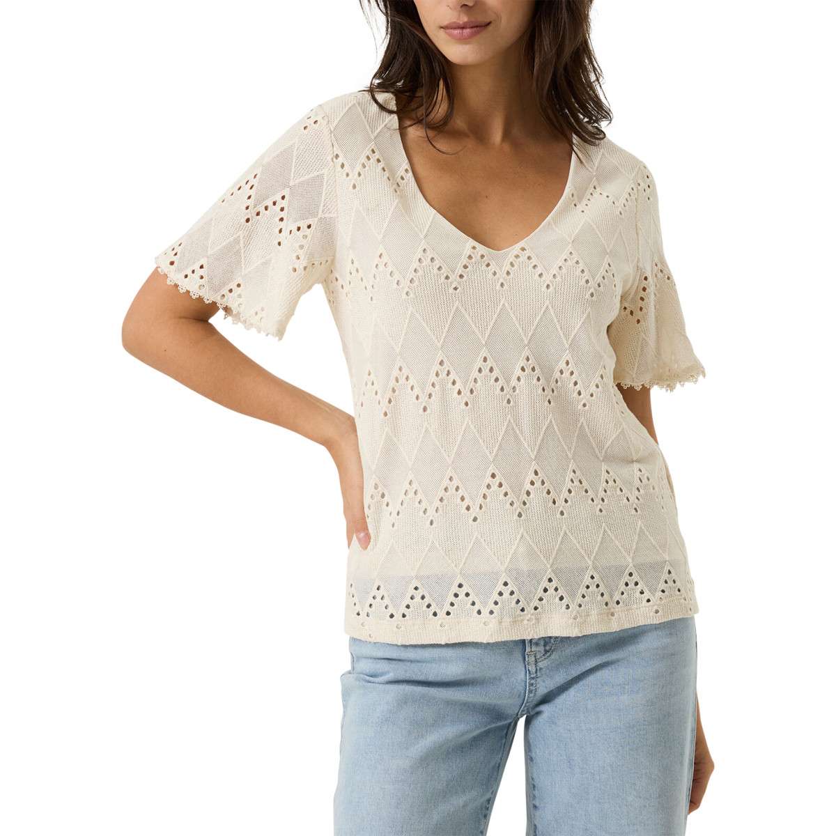 Tops Top coton à motifs droit - O260007 femme blanc Garcia Tops Top coton à motifs droit - O260007 femme blanc Blanc