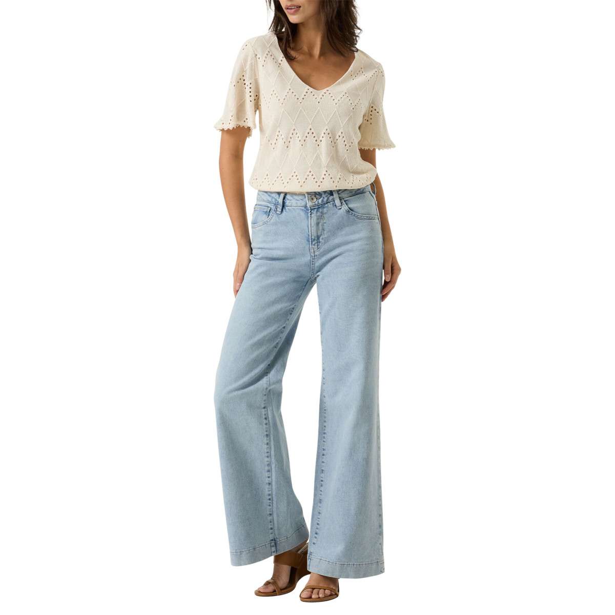 Tops Top coton à motifs droit - O260007 femme blanc Garcia Tops Top coton à motifs droit - O260007 femme blanc Blanc