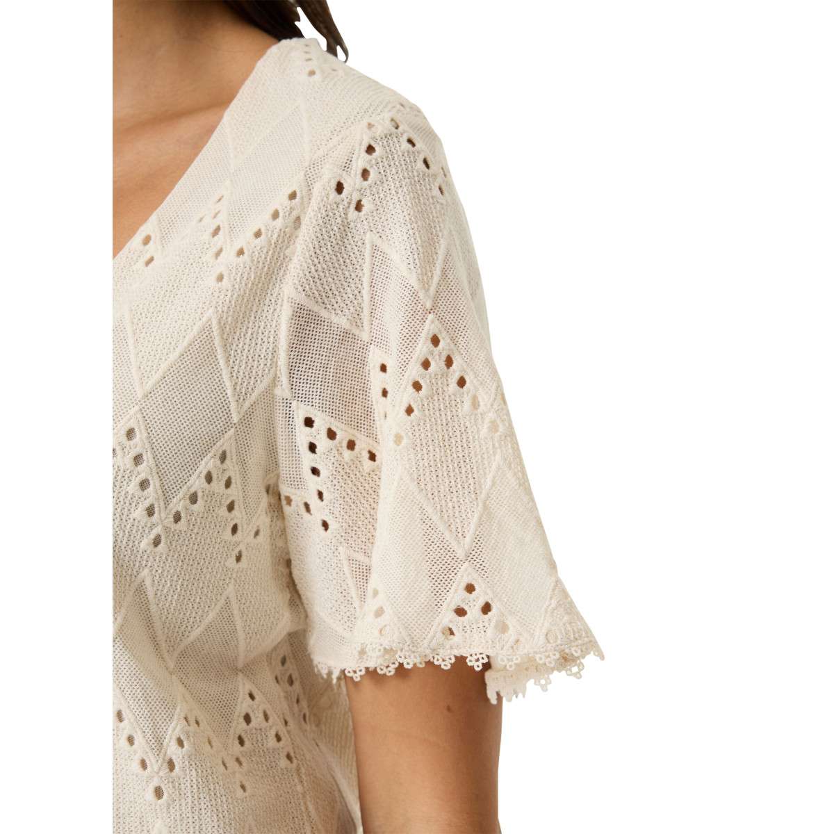 Tops Top coton à motifs droit - O260007 femme blanc Garcia Tops Top coton à motifs droit - O260007 femme blanc Blanc