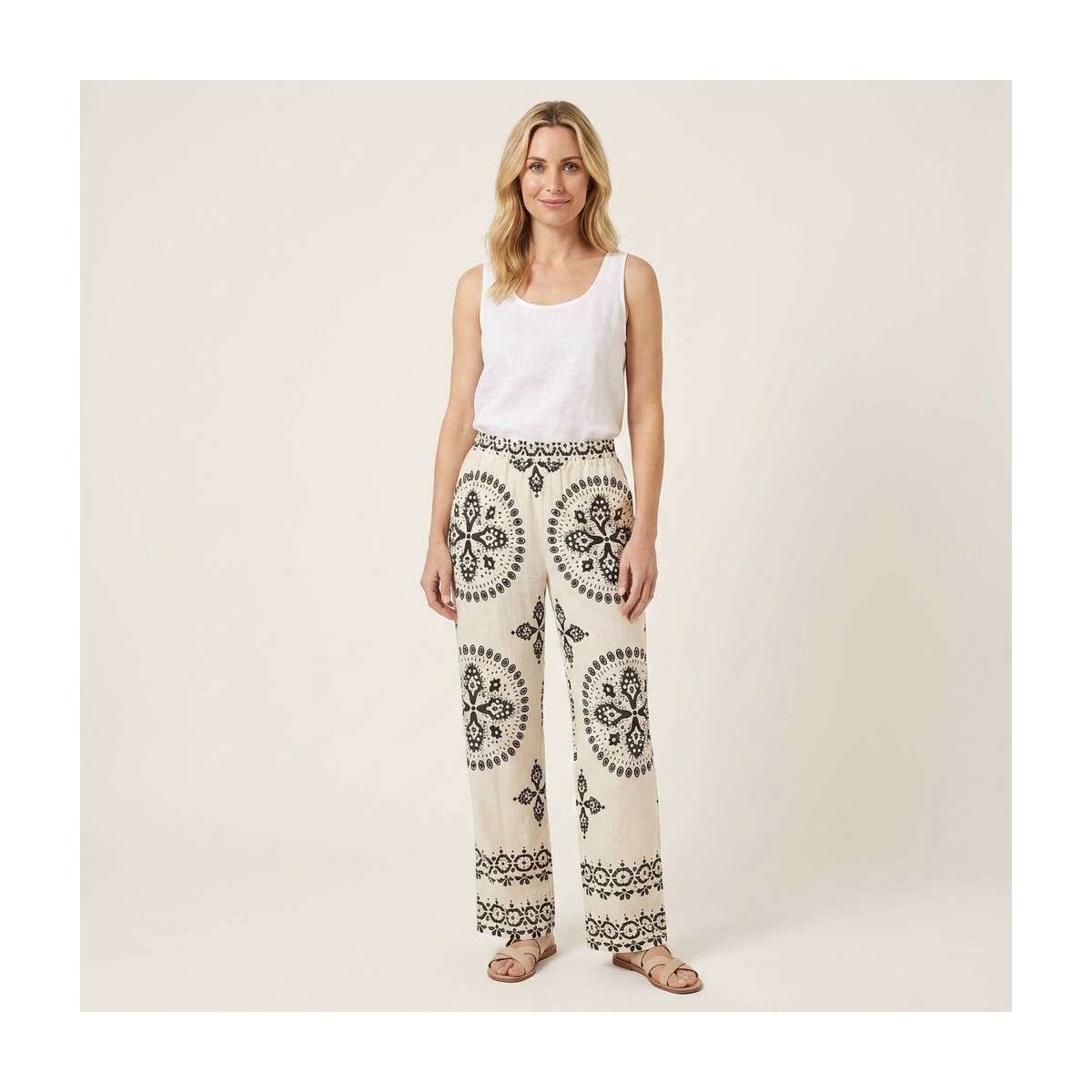Bas de jogging Pantalon à motifs taille intermédiaire fluide - 15373614 femme blanc ONLY Bas de jogging Pantalon à motifs taille intermédiaire fluide - 15373614 femme blanc Blanc