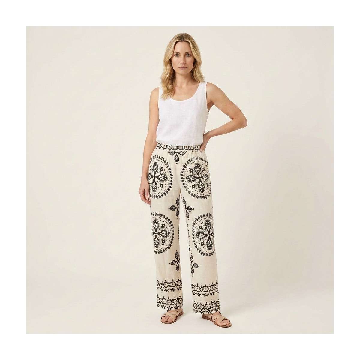 Bas de jogging Pantalon à motifs taille intermédiaire fluide - 15373614 femme blanc ONLY Bas de jogging Pantalon à motifs taille intermédiaire fluide - 15373614 femme blanc Blanc