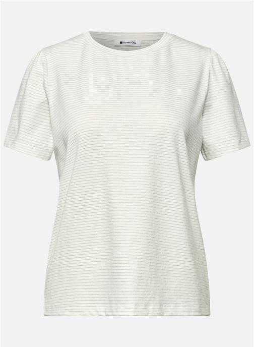Street One Tee-shirts T-shirt à rayures col rond droit - 324685 femme blanc