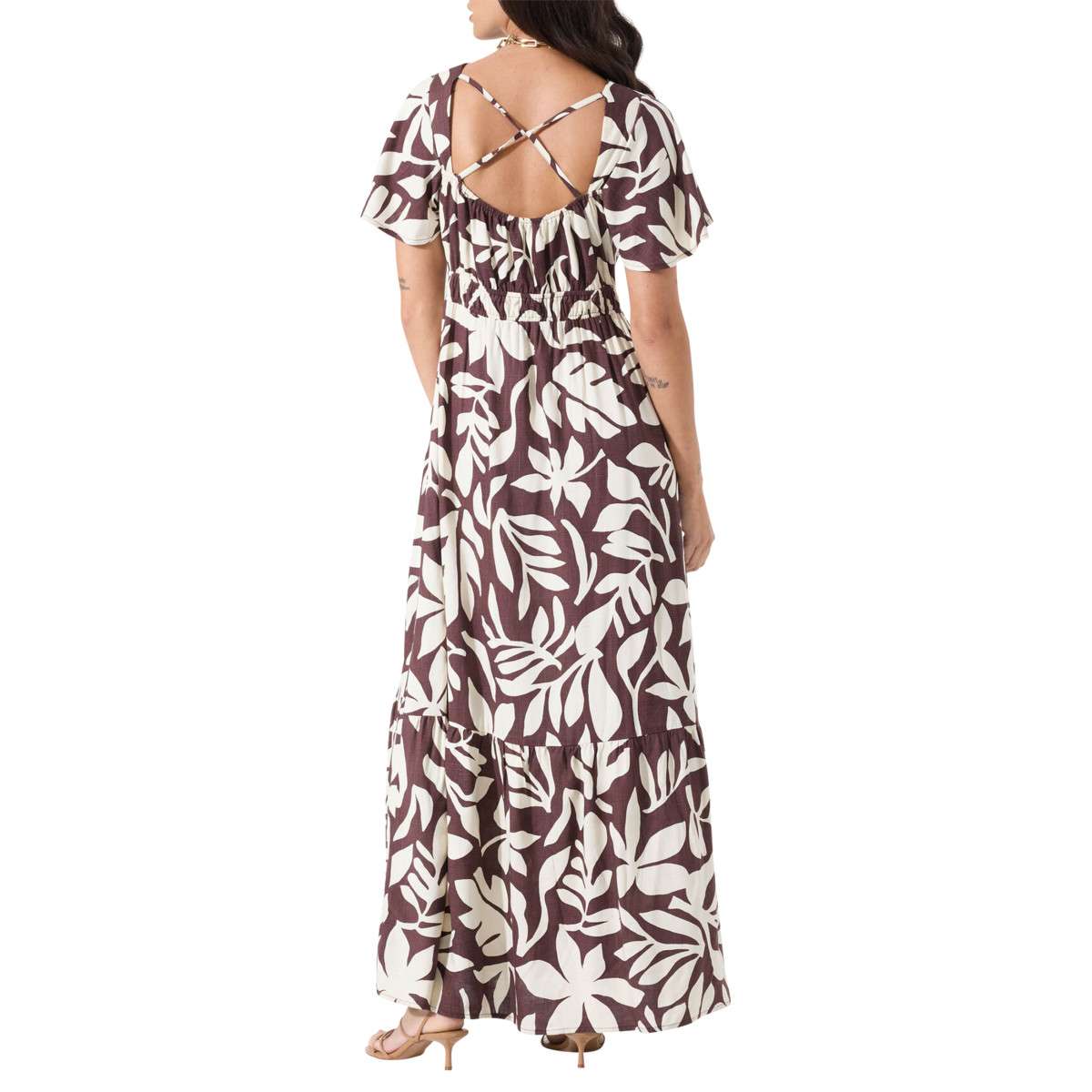 Robes Robe longue floral ajustée - P260281 femme marron Garcia Robes Robe longue floral ajustée - P260281 femme marron Marron