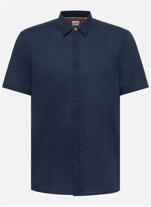 MUSTANG Chemises Chemise coton et lin mélangé droite - 1017845 homme bleu