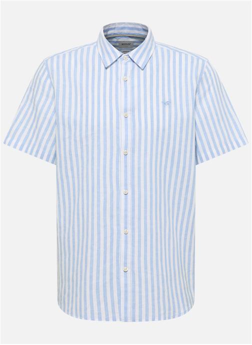 MUSTANG Chemises Chemise coton et lin mélangé à rayures droite - 1017846 homme bleu