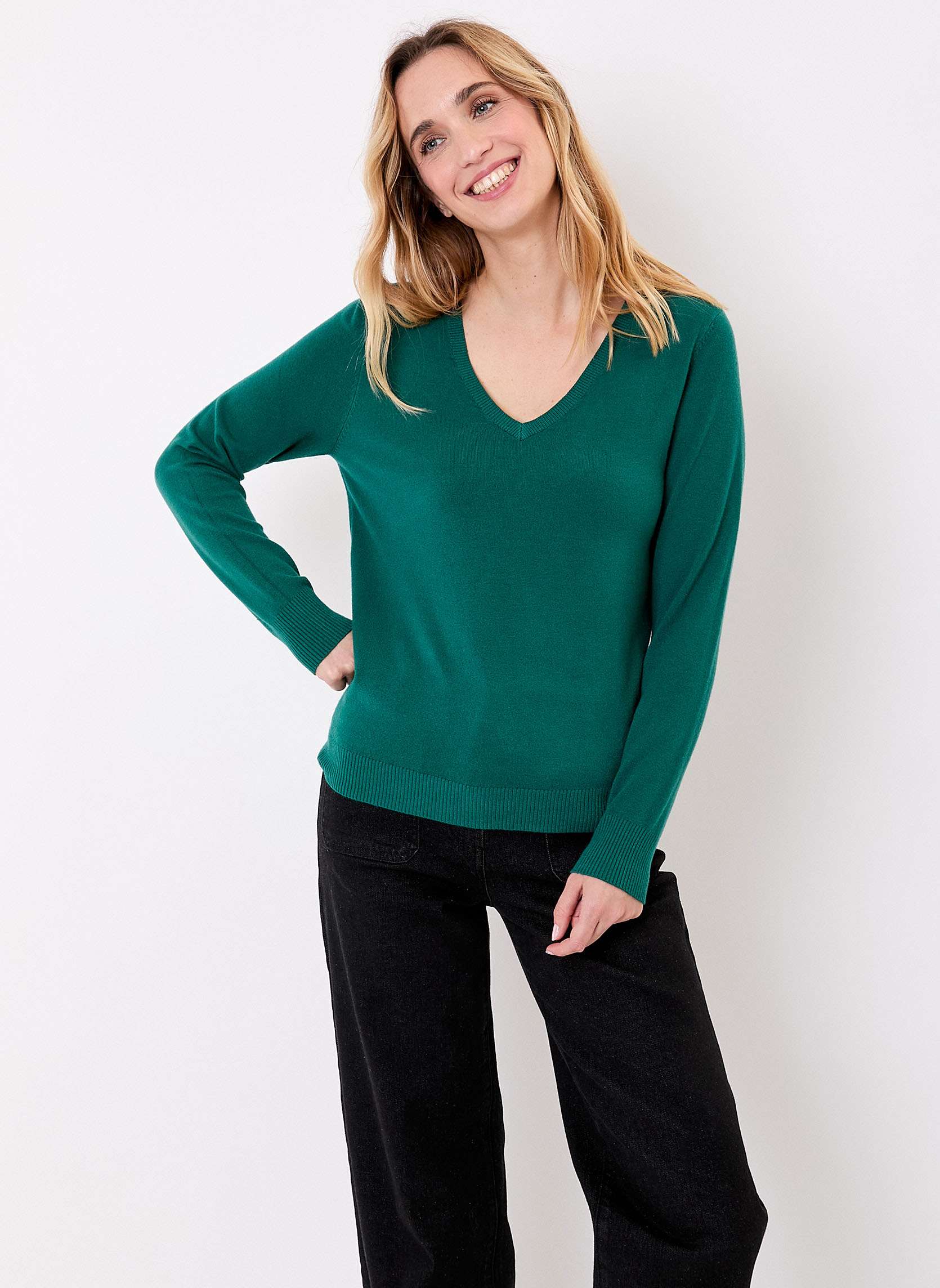 Pulls Pull maille col V HAYA femme vert La Fiancée Pulls Pull maille col V HAYA femme vert Vert emeraude