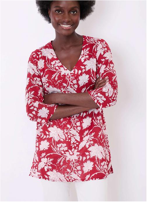 La Fiancée Blouses Tunique imprimée voile de coton bio LAURIE femme rouge