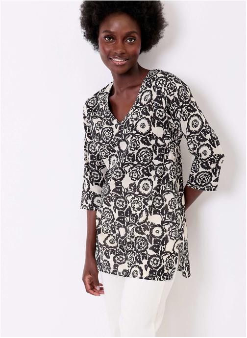 La Fiancée Blouses Tunique imprimée voile de coton bio LAURIE femme noir