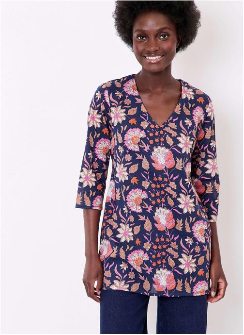 La Fiancée Blouses Tunique imprimée voile de coton bio LAURIE femme bleu