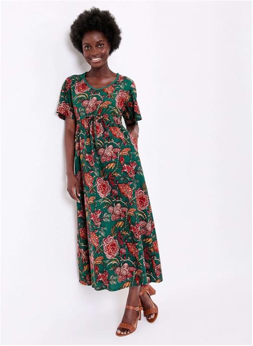 La Fiancée Robes Robe longue imprimée fluide PEARLY femme vert