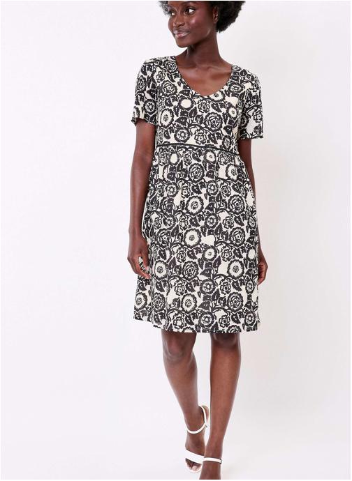 La Fiancée Robes Robe imprimée évasée coton bio doublé SIWAN femme noir
