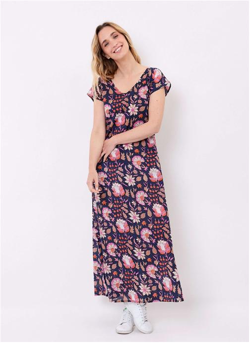 La Fiancée Robes Robe longue imprimée voile de coton bio ALAIANE femme bleu